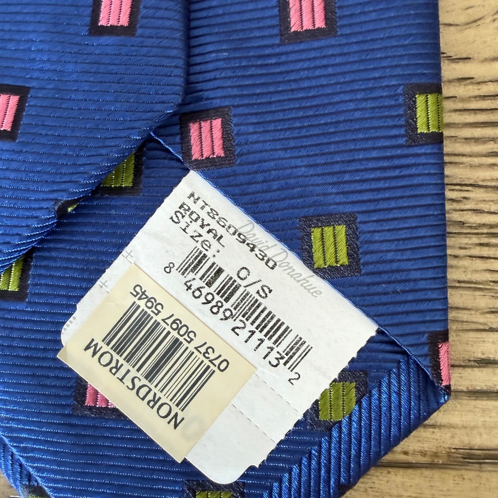 David Donahue Royal Blue Silk Geometric Square Necktie Handmade Italy USA NWT - Picture 4 of 5